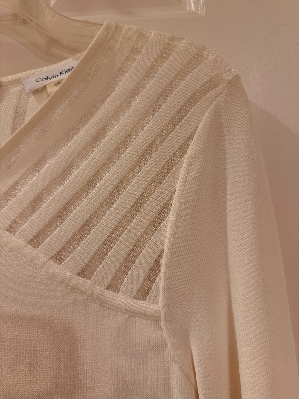 Calvin Klein Ivory Long-Sleeve Knit Fit & Flare Dress with Sheer details, Sz M - Picture 4 of 16